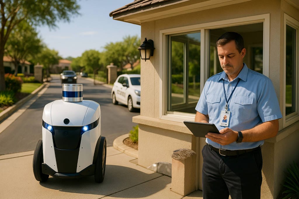 AI-powered robots integrated into community for safety.